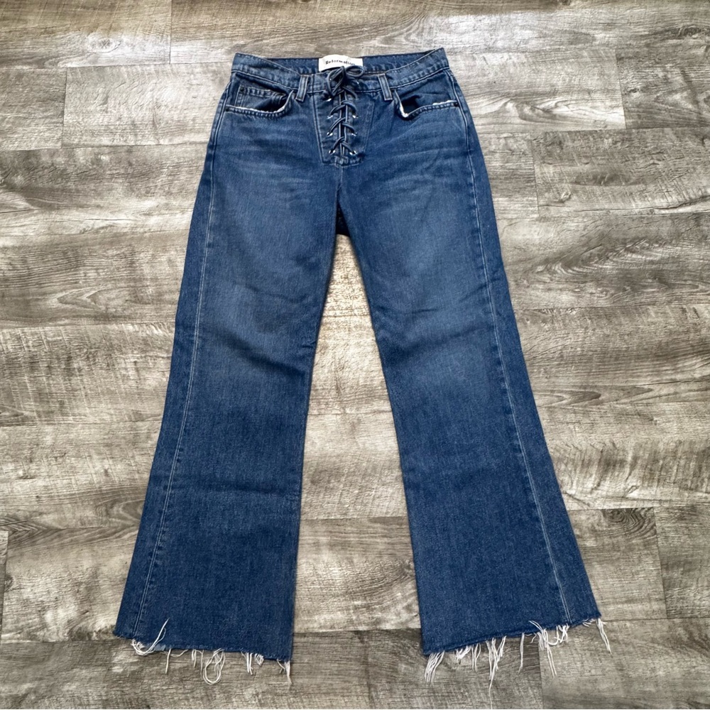 Reformation Dark Blue Lace-Up Flare Jeans